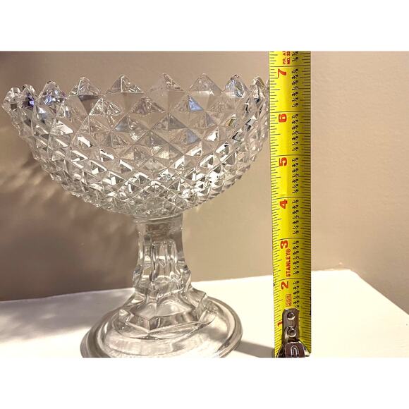 Vintage Sawtooth Diamond Point Small Glass Pedestal Bowl - Picture 6 of 10